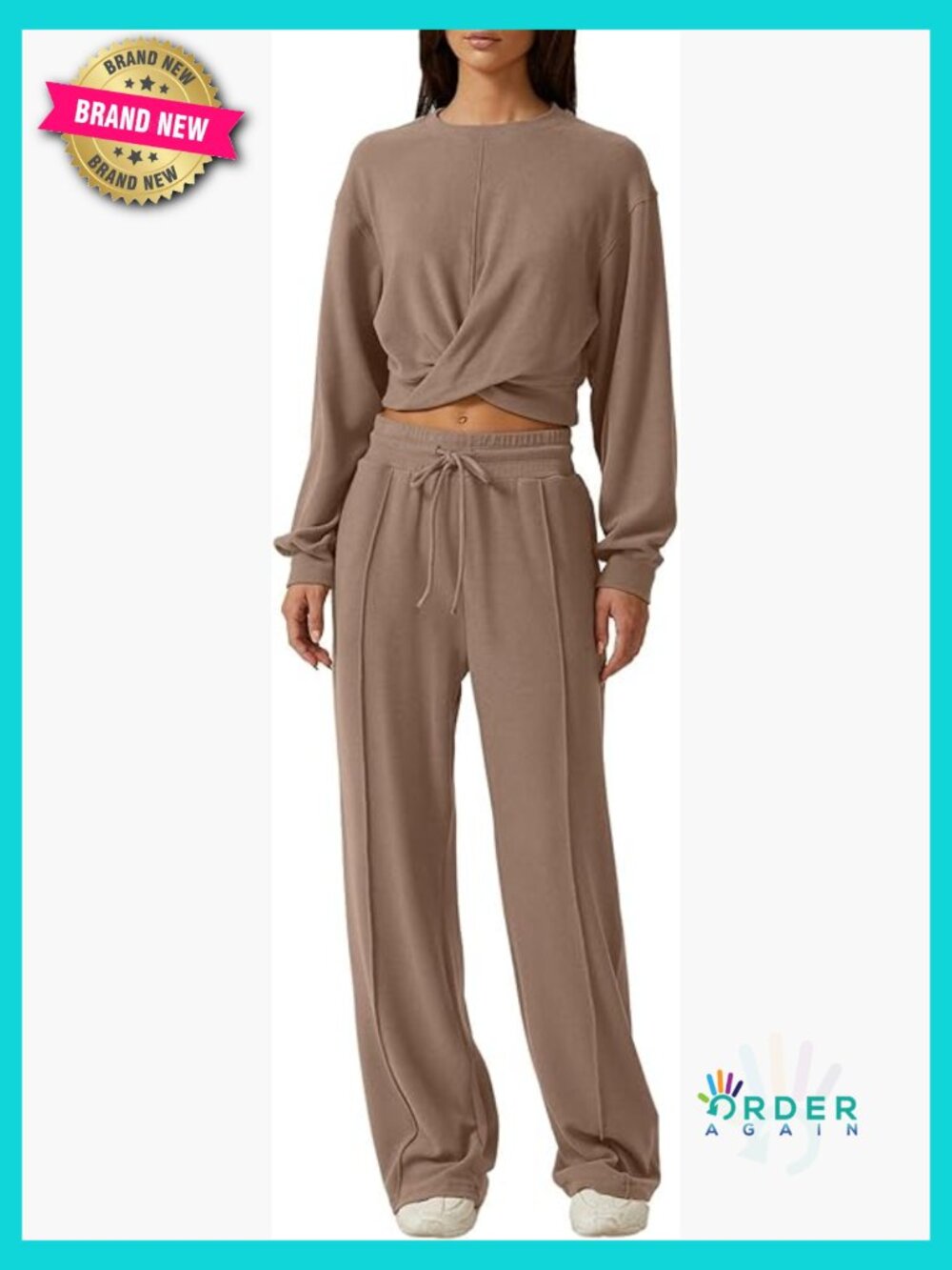 2 Piece Lounge Set Twist Front Crop Top Wide Leg Sweatpant Tracksuit